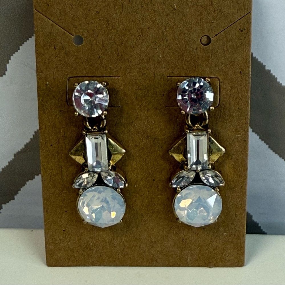 J Crew Pretty Clear & Opal Tone Stone Dangle Earrings